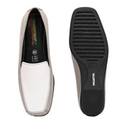 Women Premium Leather Slip On Loafers (W-Comfina-10-Grey-White)