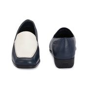 Women Premium Leather Slip On Loafers (W-Comfina-10-Navy-White)