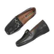 Women Premium Leather Slip On Loafers (W-Comfina-25-Black)