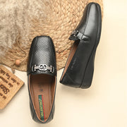Women Premium Leather Slip On Loafers (W-Comfina-25-Black)