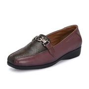 Women Premium Leather Slip On Loafers (W-Comfina-25-Bordo)