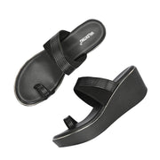 Women Platform Wedge Toe-Ring Slip On (W-KE-06-BLACK)
