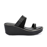 Women Platform Wedge Toe-Ring Slip On (W-KE-06-BLACK)