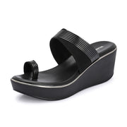 Women Platform Wedge Toe-Ring Slip On (W-KE-06-BLACK)