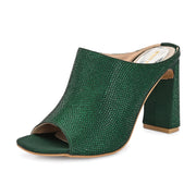 Women Crystal Embellished Block-Heel Mules (W-KI-06-GREEN)
