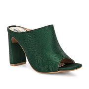 Women Crystal Embellished Block-Heel Mules (W-KI-06-GREEN)