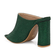Women Crystal Embellished Block-Heel Mules (W-KI-06-GREEN)