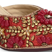 Women Ethnic Embellished Block Heel Mules (W-KI-07-MEHROON)
