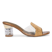 Women Embellished Transparent Strap Block Heels (W-MT-06-ANTIQUE)