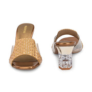 Women Embellished Transparent Strap Block Heels (W-MT-06-ANTIQUE)