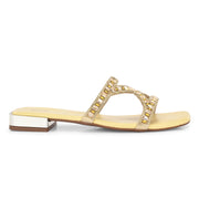 Women Stone Work Cross Strap Ethnic Flats (W-MT-10-YELLOW)