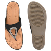 Women Slip-On Toe Post Thong Flats (W-MT-11-BLACK)