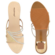 Women Crystal Embellished Ethnic Heels (W-MT-27-GOLD)