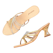 Women Crystal Embellished Ethnic Heels (W-MT-27-GOLD)