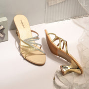 Women Crystal Embellished Ethnic Heels (W-MT-27-GOLD)