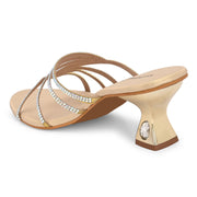 Women Crystal Embellished Ethnic Heels (W-MT-27-GOLD)