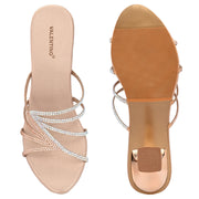 Women Crystal Embellished Ethnic Heels (W-MT-27-ROSEGOLD)