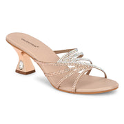 Women Crystal Embellished Ethnic Heels (W-MT-27-ROSEGOLD)