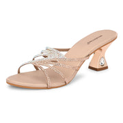 Women Crystal Embellished Ethnic Heels (W-MT-27-ROSEGOLD)