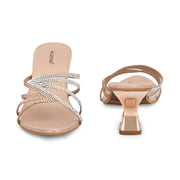 Women Crystal Embellished Ethnic Heels (W-MT-27-ROSEGOLD)