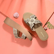 Women Embellished Platform Slides (W-MT-28-BEIGE)