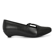 Women Textured Kitten-Wedge Pumps (W-MT-45-BLACK)