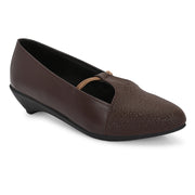 Women Textured Kitten-Wedge Pumps (W-MT-45-BROWN)