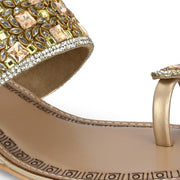 Women Gold Jeweled Toe-Ring Wedges (W-MT-47-GOLDEN)