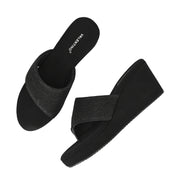 Women Wedge Slide Sandals (W-RST-052-BLACK)