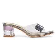 Women Transparent Slip-on Block Heel (W-RST-054-GUNMETAL)