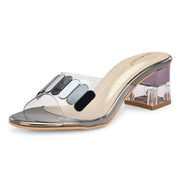 Women Transparent Slip-on Block Heel (W-RST-054-GUNMETAL)