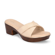 Women Block Heel Slip-On Sandals (W-RST-057A-BEIGE)