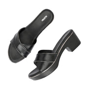 Women Block Heel Slip-On Sandals (W-RST-057A-BLACK)