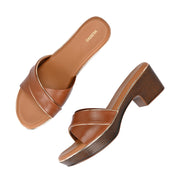 Women Block Heel Slip-On Sandals (W-RST-057A-TAN)