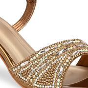 Women Party Wear Block Heels with Stone Work (W-RST-059-ANTIQUE)