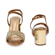 Women Party Wear Block Heels with Stone Work (W-RST-059-ANTIQUE)