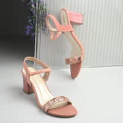 Women Party Wear Ankle-Strap Block Heel Sandals (W-RST-062-PEACH)