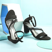 Women Block Heel Sandals with Ankle Strap & Back Zip (W-RST-071-BLACK)