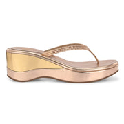 Women Partywear Stone Embellished V Strap Wedge Slippers (W-RST-079-SULTAN)