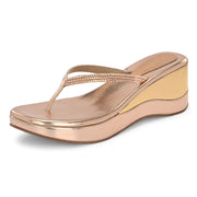 Women Partywear Stone Embellished V Strap Wedge Slippers (W-RST-079-SULTAN)