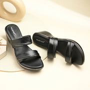 Women Double Strap Wedge Sandals – Casual & Office Wear (W-RST-082-BLACK)