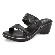 Women Double Strap Wedge Sandals – Casual & Office Wear (W-RST-082-BLACK)