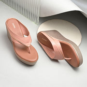 Women Peach V-Strap Wedge Sandals – Casual & Ethnic Wear (W-RST-083-PEACH)