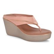 Women Peach V-Strap Wedge Sandals – Casual & Ethnic Wear (W-RST-083-PEACH)