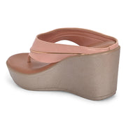 Women Peach V-Strap Wedge Sandals – Casual & Ethnic Wear (W-RST-083-PEACH)