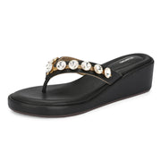 Women Black Embellished Platform Sandals – Festive & Ethnic Wear (W-RST-086-BLACK)