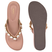 Women Peach Embellished Platform Sandals – Festive & Ethnic Wear (W-RST-086-PEACH)
