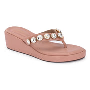 Women Peach Embellished Platform Sandals – Festive & Ethnic Wear (W-RST-086-PEACH)