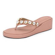 Women Peach Embellished Platform Sandals – Festive & Ethnic Wear (W-RST-086-PEACH)