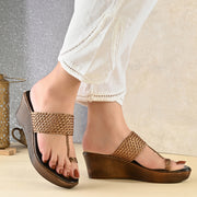 Women Braided Wedge Heel Slip-On Sandals (W-RST-103-ANTIQUE)